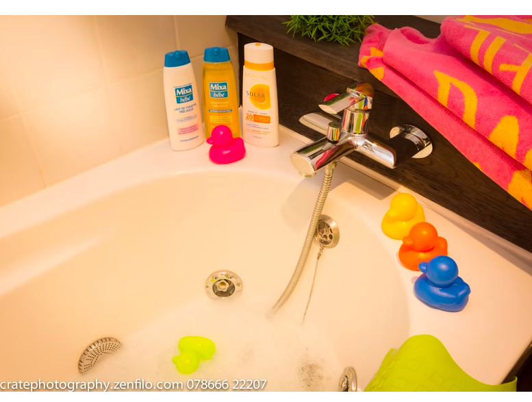 Family bathroom - Bath with over shower, double washbasin & WC